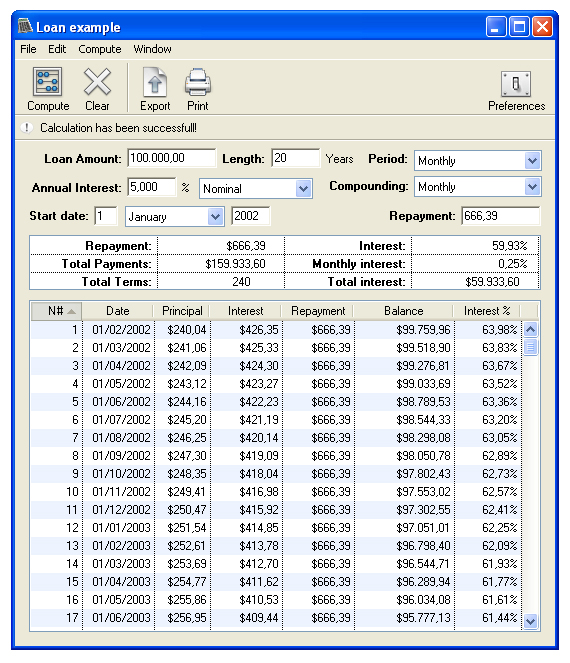 Screenshot of Loan Calc 2.3