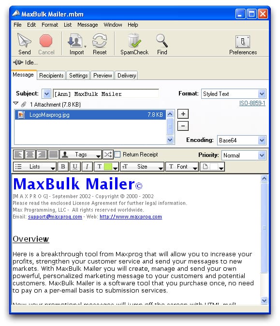 Screenshot of MaxBulk Mailer