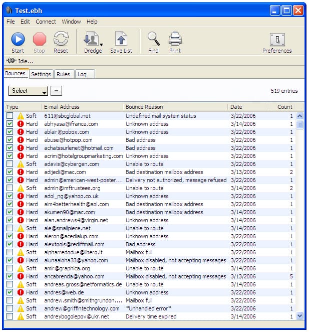 Screenshot of eMail Bounce Handler