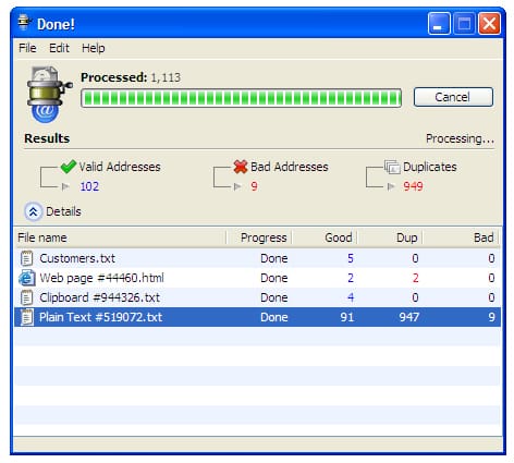 E-mail extracting tool for recovering addresses from mailboxes and contact files