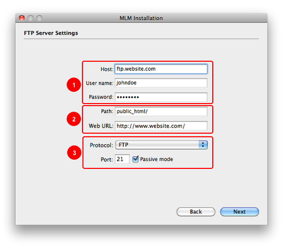 FTP server settings