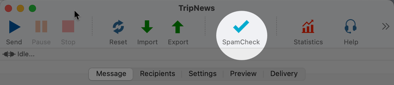 MaxBulk Mailer SpamCheck button