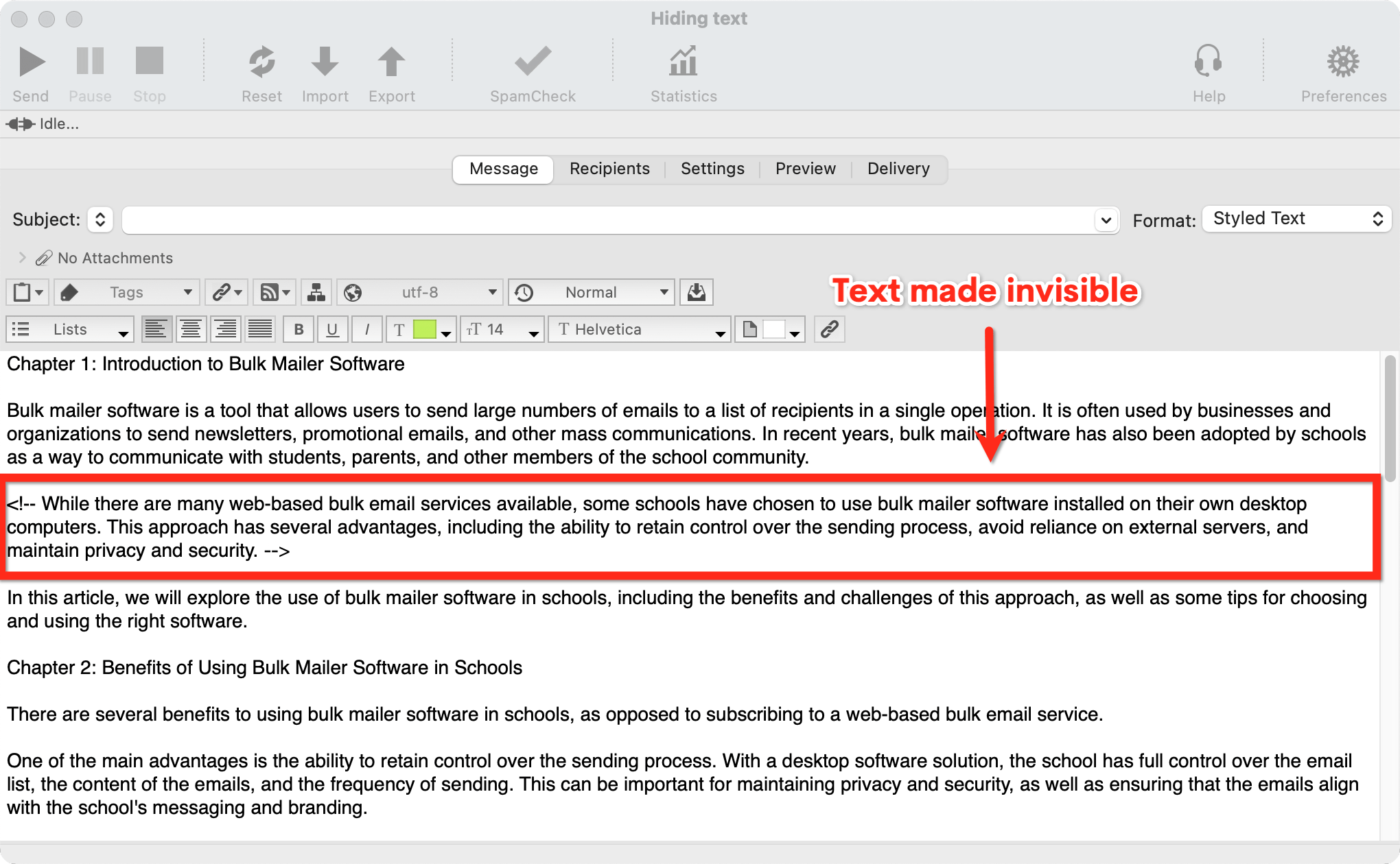 Hiding text with HTML tags