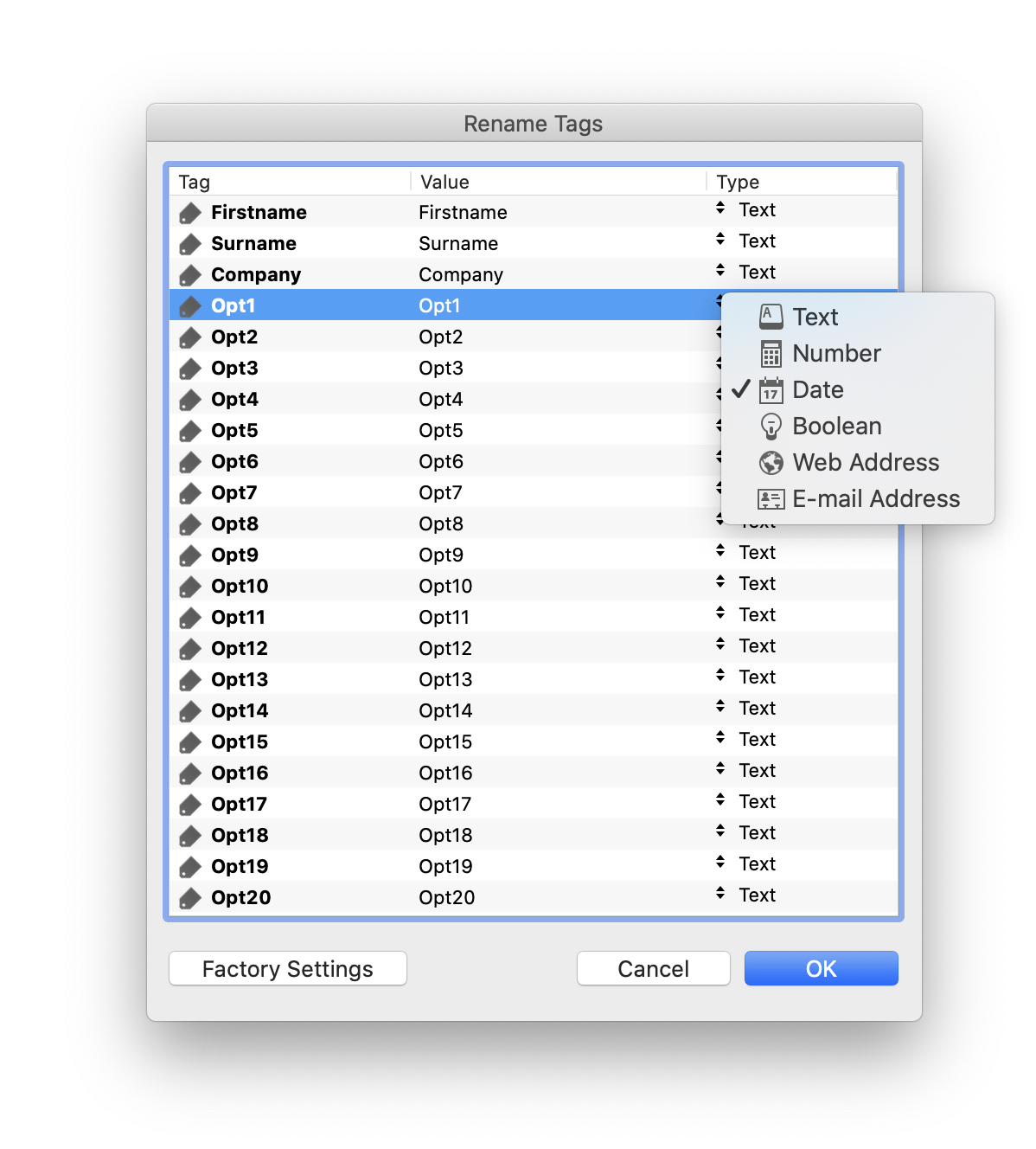 Setting a tag data type