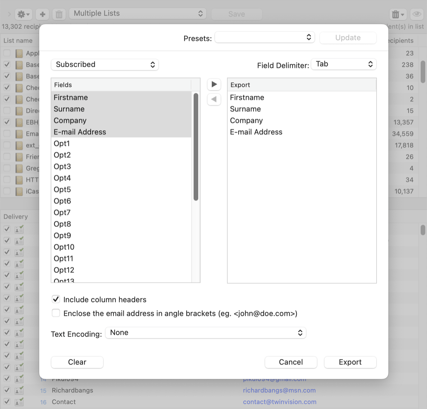 How to export several lists into to a single file