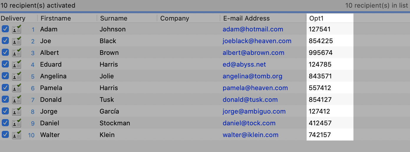 How to send custom attachments - The recipients list