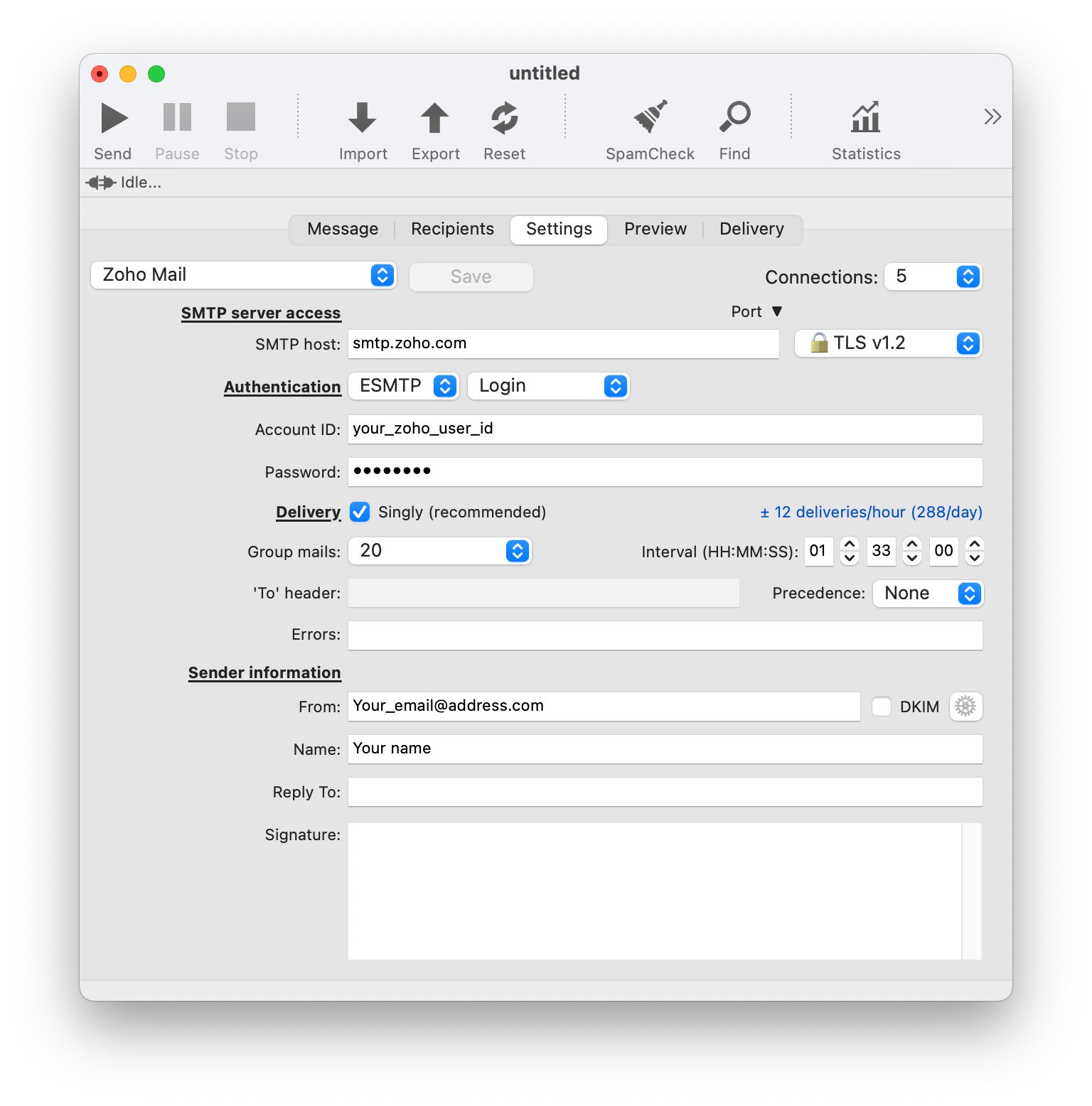 Zoho mail settings for MaxBulk Mailer