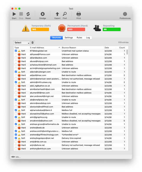 eMail bounce Handling and filtering tool for macOS and Windows