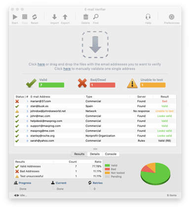 Programa de verificación y validación de direcciones e-mail para macOS et Windows