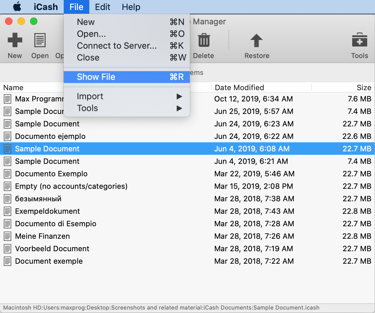 How to localize an iCash file on your hard drive