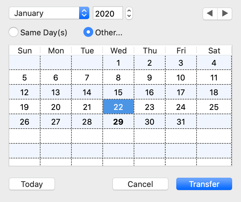 iCash transactions transfer window