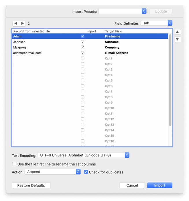 Importing contacts from a file