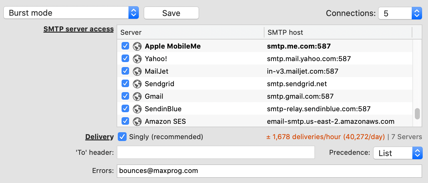 How to enter your mail server settings into MaxBulk Mailer - Burst mode