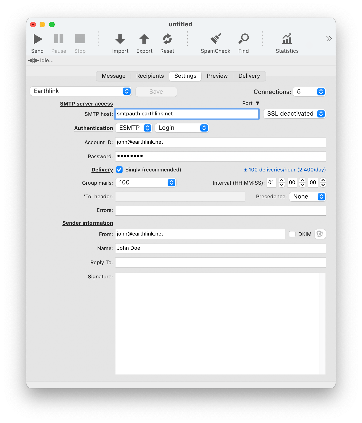 Earthlink settings