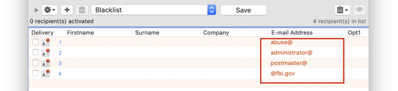 Blacklisting a domain or a name using wildcards