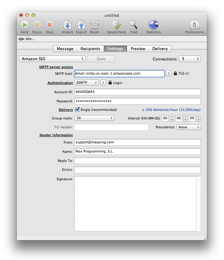 maxprog maxbulk mailer faq settings for amazon ses amazon ses